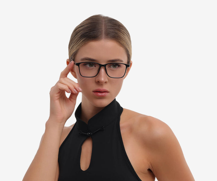 elite-translucent black-rectangle-eyeglasses-female